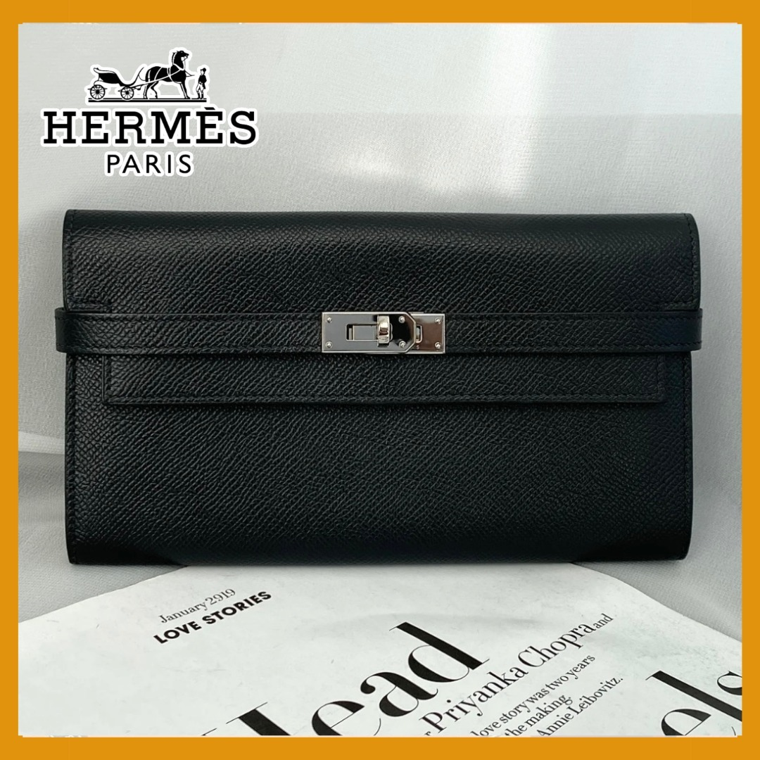 【優雅で機能】HERMESケリーウォレット ロング ノワール